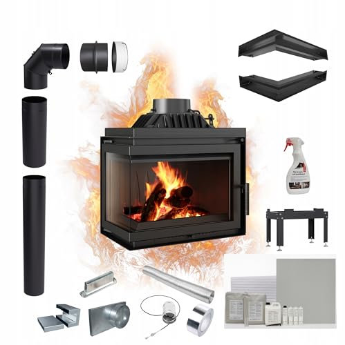 KRATKI Kamineinsatz Holzofen Gusseisen Simple Links 8kW BImSchV 2 Einbausatz EEK A