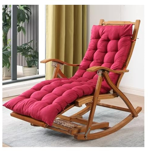 MBNKMEBU Schaukelsessel mit Polsterung, klappbarer Relaxsessel aus Holz mit Fußstütze, bequemer Schaukelstuhl for Balkon und Terrasse, verstellbare Rückenlehne(Red)
