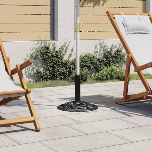 CIOURSTO Schirmständer aus Gusseisen – Sonnenschirmhalter für den Außenbereich mit Blumenmuster, Passend für 35/38/48 Mm Stangen, Garten- und Terrassendekoration (Schwarz)