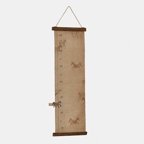 Loberon Wandbild Windermay - Messlatte mit Pferdemotiven - Holzklammer zum Markieren - Perfekt für das Kinderzimmer - Tannenholz - Polyester, Creme