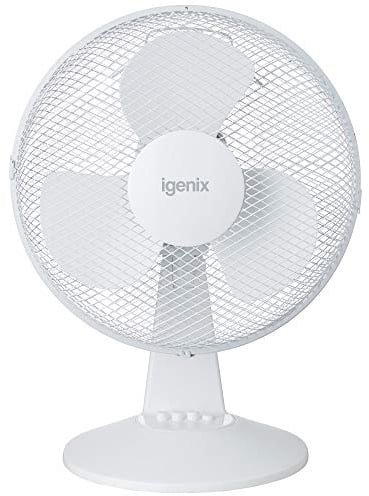 Igenix DF1210 12” Portable Desk Fan – 3 Speed Settings, Quiet Oscillating Airflow, Compact Desktop or Bedside Cooling – Ideal for Home & Office – White