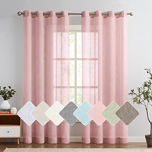 TOPICK Gardinen mit Ösen Einfarbig Gardinen für Wohnzimmer Kinderzimmer Mädchen Schlafzimmer Rosa Transparent Durchsichtig Stores Landhausstil Modern Fenstergardinen 2er Set 245H x 140B (cm)