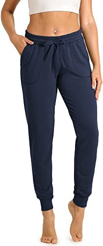 icyzone Damen Jogginghose Sporthose Lang Fitness Yoga Hose Freizeithose Trainingshose mit Taschen (M, Navy)