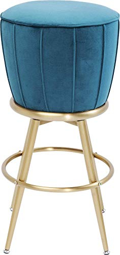 Kare Design Barhocker After Work, Gold/Blau, Barstuhl, Hocker, Samtoptik, Edelstahl Beine, Retro-Design, 73cm Sitzhöhe, 74x47x47 cm (H/B/T)
