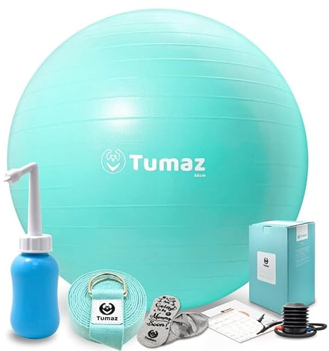 Tumaz Birth Ball Set for Pregnant Women to Help Labor and After - Including Birthing Ball/Peri Bottle/Yoga Strap/Non-Slip Socks with Quick Foot Pump & Instruction Poster