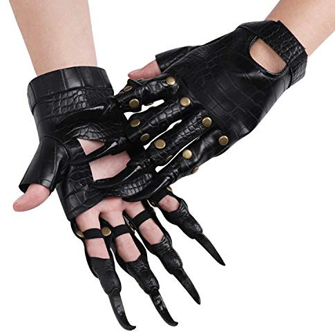 Moonlove Halloween Animal Claw Handwear Adults Cosplay Dressing Up Props Black Leather Dragon Claw Gloves With Long Nails Costume Ball Accessories