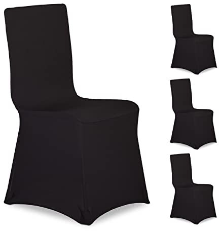 Relaxdays Stuhlhussen, 4er Set, universeller Stretch Stuhlbezug, Bankettstuhl Dekoration, Empfang und Feier, schwarz