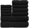 GC GAVENO CAVAILIA 10 Piece Towel Bale Set | Quick Drying Cotton Towel Highly Absorbent 450 GSM Black Towels Set | Bathroom Towels Bale Set 4x Face 4x Hand 2x Bath Towels