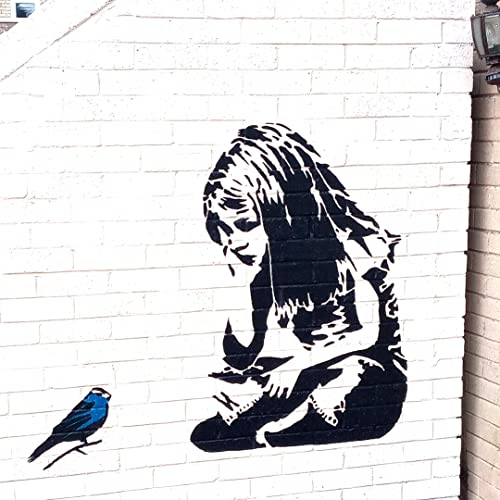 Ideal Stencils Banksy Schablone, Malschablone, für Innen- und Außenbereich, Motiv: Bluebird-Mädchen, Heimdekoration, Kunst, wiederverwendbar, Größe XXL, 77 x 84 cm, XXL / 77X84CM