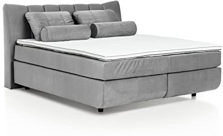 Mivano Free Boxspringbett mit Durchgehender Matratze (H2) und Premium Topper, Mikrofaser All Senses Hellgrau, Liegefläche 140 x 200 cm