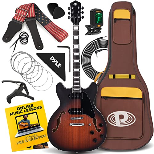 Pyle E Gitarre Set mit Cutaway– Jazz Electric Guitar Set with Cutaway, E Gitarre Set mit E Gitarren Verstärker, Gitarren Tasche, Tonabnehmer, Stimmgerät, Kabel, Gurt & Saiten. E-Gitarren für Anfänger