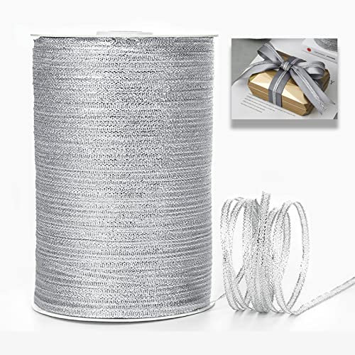 ZYOOO 3mm X 800m Organza Satinband Glitzer Silber Dekoband - Schleifenband Geschenkband Blumenklebeband zum Basteln