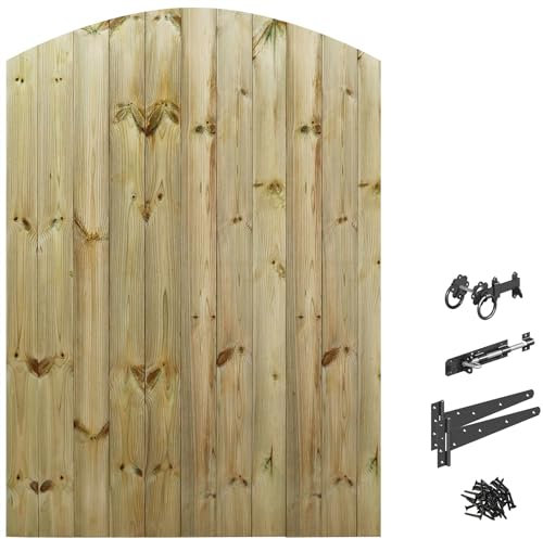 Bespoke Custom Made To Measure UPTO HEIGHT: 6ft (180cm High) Tongue & Groove Fully Framed Arch Top Pathway Garden Pedestrian Gate [Width Between 105CM to 120CM With Ring Latch Hinge Pack