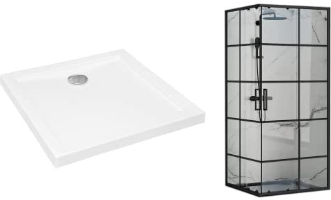 VBChome Duschkabine mit Duschwanne 80x80cm Schwarz 180cm 5mm Eckeinstieg Quadrat Duschwand Schiebetür Duschabtrennung Klares Sicherheitsglas Dusche Duschtrennwand Duschwanne Siphon