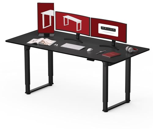 SANODESK Höhenverstellbarer Schreibtisch (180x80 cm) - Elektrischer Schreibtisch mit 4 Beinen, 2 starken Motoren, Memory-Steuerung (Schwarz)