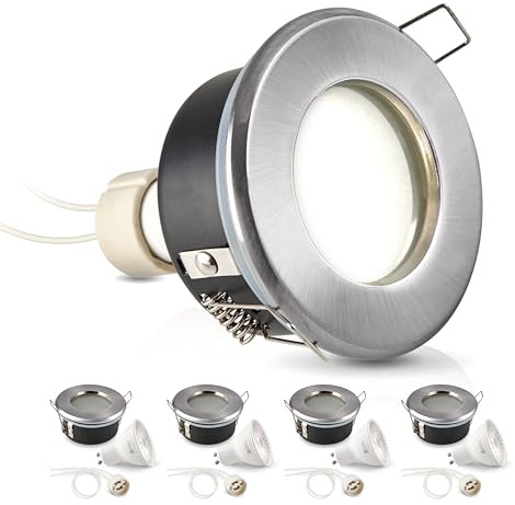 ekobi Einbaustrahler Flach OH34 Einbauleuchten Slim Deckenstrahler Aluminium IP44 LED Spotlight Inklusive Glühbirne GU10 3000K + Keramische Leuchte (Mattchrom, 4 Stück)