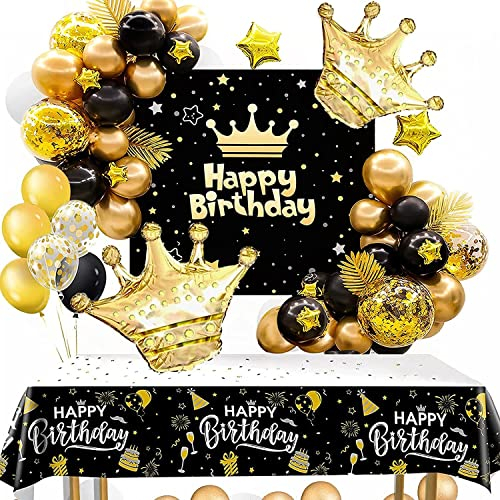 Mesiria Geburtstagsdeko Baby Kinder Erwachsene, Schwarz Gold Luftballons Geburtstag Dekoration, Schwarz Gold Party Deko,Konfetti Luftballon Birthday Decorations,Ideal für alle Geburtstage