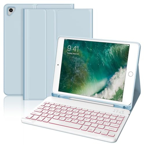 Tastiera iPad 6 Generazione, Custodia con Tastiera per iPad 9.7, Cover Tastiera Bluetooth Retroilluminazione Italiano Magnetica Tastiera iPad 5, iPad pro 9.7, iPad Air 2, iPad Air 1, Azzurro