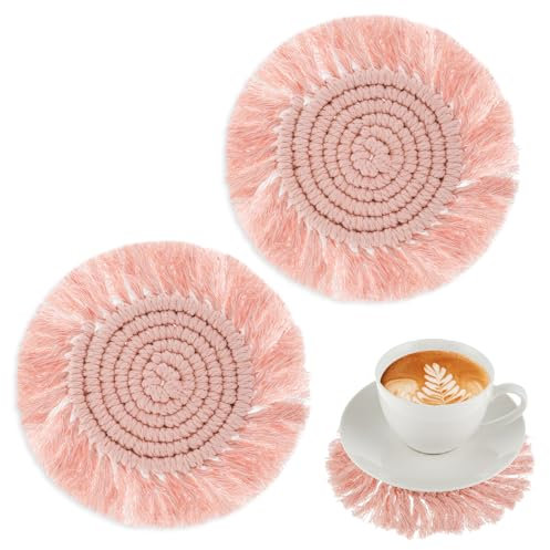 2 Stück Boho Untersetzer Rosa für Getränke Saugfähig Schreibtisch Couchtisch Glasuntersetzer Schreibtischdekoration für Tassen Baum Untersetzer Rund Einweihungsparty Heimdekoration