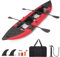 COSTWAY 12’5” Inflatable Kayak Set, 2-person Sit on Canoe with Aluminum Oars, EVA Padded Seat, High Back Support, Carry Bag, Hand Pump & Repair Kit, Paddle Kayaks Blow up Boat (Red)