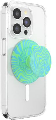 PopSockets: PopGrip Round für MagSafe - Inklusive Adapterring für MagSafe - Ausziehbarer Sockel und Griff mit einem Austauschbarem Top für Smartphones und Hüllen - Swirl Oasis Keylime
