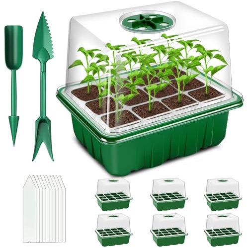 zociko Seed Trays 6 Packs, 72 Cells Propagators Growing Seedling Starter Lids Thicken Plant Germination Reusable Kit, Seed Starting Trays with Clear Lids Humidity Dome for Greenhouse, Garden