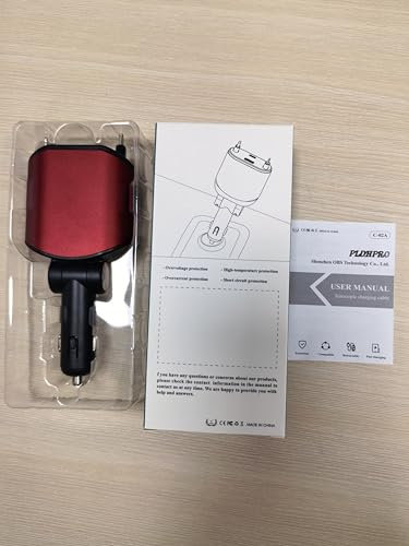 Retractable Car Charger 4 in 1, PLDHPRO 80W Phone Charger for Cars with 2.7ft USB-C and iOS Cable Compatible iPhone 16/15/14/13/12 Sam sungGalaxys25/s24/s23 Pixel iPad - Red