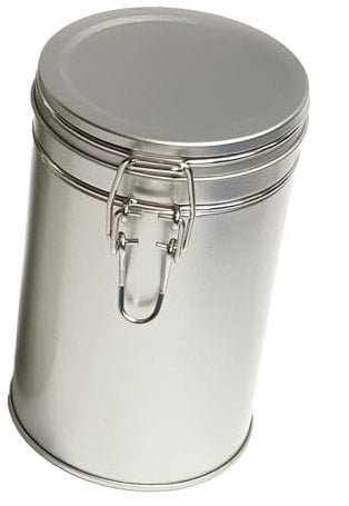 Kitchen Storage Canister Small 600ml - Airtight Clip Lid Tin - Tea Bags/Loose Tea/Coffee/Sugar/Food - Compact Slim Metal Caddy - 1 Pint Storage Container - Brushed Silver