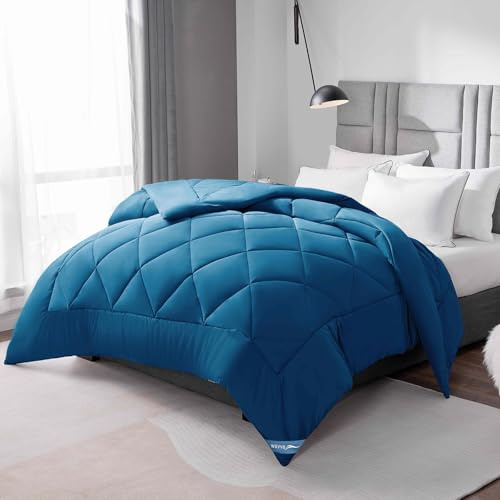 WAVVE Couette Tempérée 300GSM en Microfibre, Édredon Lit 2 Personnes 240x260 cm pour Lit 160x200/180x200/200x200, Grand Chaud Épais Garnissage 300g/m², 260x240 Bleu Canard