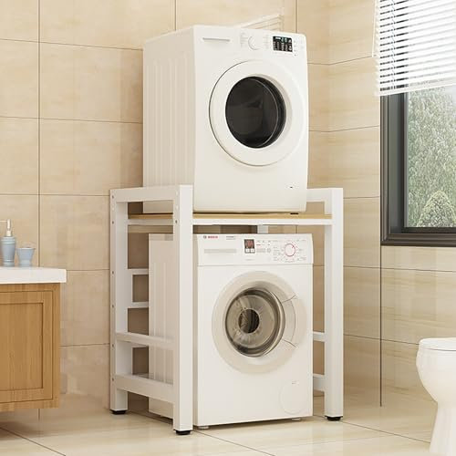 Soporte Lavadora Secadora Exterior,Unidad De Almacenamiento De Máquina Sobre Lavadora,Armario Lavadora Y Secadora Vertical,Mueble Lavadora,Ajustable En Altura De 3 Niveles,Para Lavandería, Baño(White/