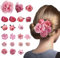 Satiskid Lot de 21 pinces à cheveux en tissu de soie avec roses 3D réalistes pour femme, plusieurs designs élégants bohèmes pour mariage, plage, fête (série rose)