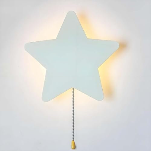 AoLa Kinderzimmer Wandleuchte Akku Innen Star Wandlampe mit Zugschalter Batteriebetriebene 3 Farben Nachttischlampe Ohne Stromanschluss Star Dekolampe Junge Mädchen Schlafzimmer Nachtlicht