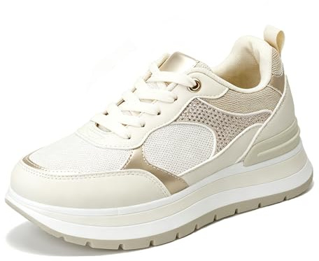 CLEIKS Sneakers Donna Platform Traspiranti con Dettagli Metallici Scarpe Casual Comode con Suola Ammortizzata Antiscivolo per Tutti i Giorni WSC260168IT