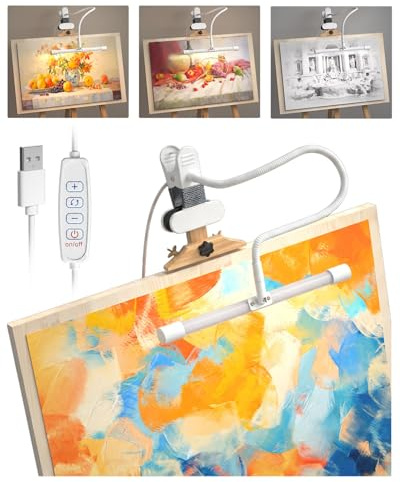 Lamptobe Staffelei Lampe,LED Schreibtischlampe Klemmbar, 7W Schwanenhals Lampe, Notenpultleuchte mit 3 Farben 10 Helligkeiten, für Malerei, Zeichnen, Basteln, Klavier, USB-C(Weiß)
