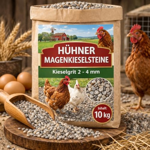 10kg Magenkiesel 2-4mm Mineralgrit Grit für Hühner Tauben WachtelnOhne künstliche Zusätze Futterkalk für Geflügel, Mineralfutter, Muschelgrit Hühnergrit Hühnerkiesel Muschelkalk Gritstein Magenkies