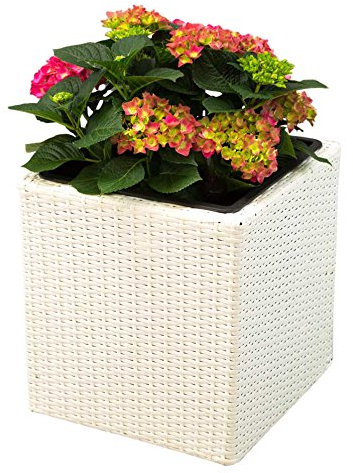 Elegant Einrichten Pflanzkübel Polyrattan quadratisch 30x30x30cm weiß