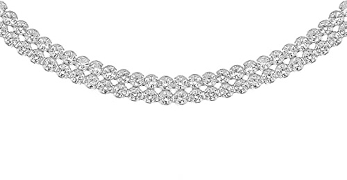 Tuscany Silver Collana Tennis da Donna in Argento Sterling Placcata Rodio con Doppia Fila di Zirconi Cubici Tondi 3 mm da 42 cm/16,5