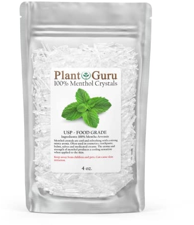 Menthol Crystals 4 oz. Mentha Arvensis 100% Pure Natural USP Food Grade - Great for Cosmetics, Salves, Balms, Creams and Soap Making.