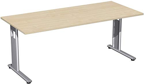 Gera Möbel C Fuß Flex Schreibtisch, Holzdekor, ahorn/Silber, 180 x 80 x 72 cm