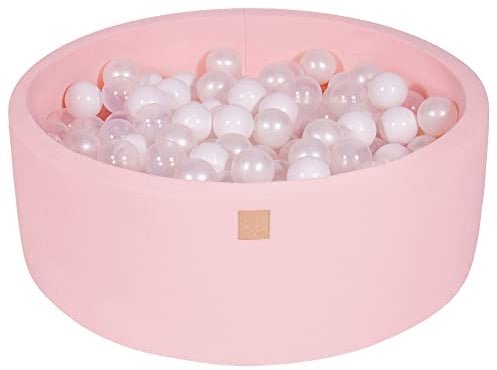 MEOWBABY Piscine à balles pour bébé – Fosses a Boules 90x30cm pour Enfants avec 200 balles – Piscine a Balle en Coton Enfant, Rose Clair