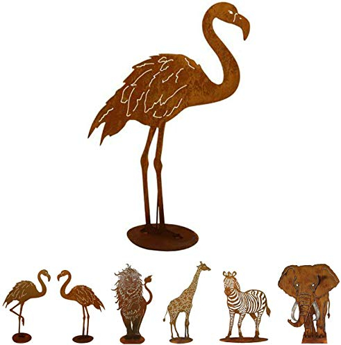 Gartenfigur Rost auf festem Stand – Hochwertig & Wetterfest - Metall Tierfigur - Edelrost Dekofigur/Tier Figur – Gartendeko/Dekoration (Flamingo - Höhe 71cm)