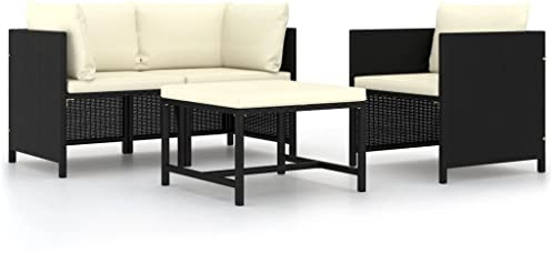 vidaXL Gartenmöbel 4-TLG. mit Auflagen Sofa Lounge Sitzgruppe Garnitur Gartensofa Gartenset Einzelsofa Sessel Ecksofa Schwarz Poly Rattan