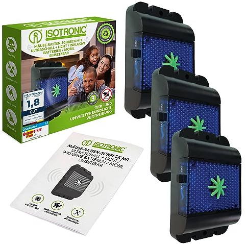 ISOTRONIC batteriebetriebener Nagetiervertreiber | gegen Mäuse, Ratten, Marder, Siebenschläfer, Waschbären & Füchse | schonende Wildtierabwehr mit Ultraschallwellen & blauem LED-Licht (3)
