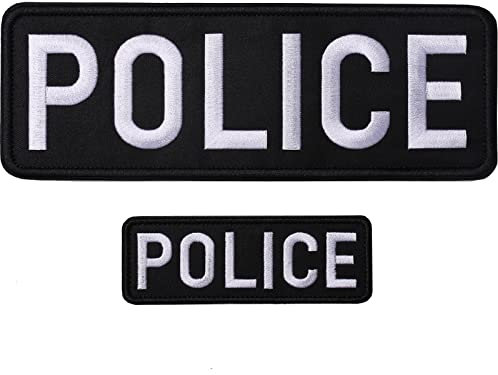 GYGYL Lot de 2 écussons de police noirs avec crochet et boucle pour panneau arrière de veste de police (1 petit et 1 grand)