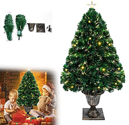 HENGMEI Weihnachtsbaum Künstlich, 90cm Künstlicher Weihnachtsbaum mit Beleuchtung und Sternspitze, LED 8 Lichtmodi Tannenbaum Grün Mini Weihnachtsbäume Warmes Weiß Glasfaser