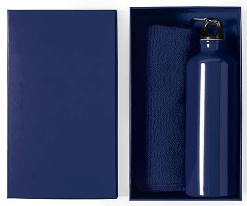 Generico Thermal Aluminum Water Bottle Set Thermos Towel Drinks Elegant Gym (NAVY)