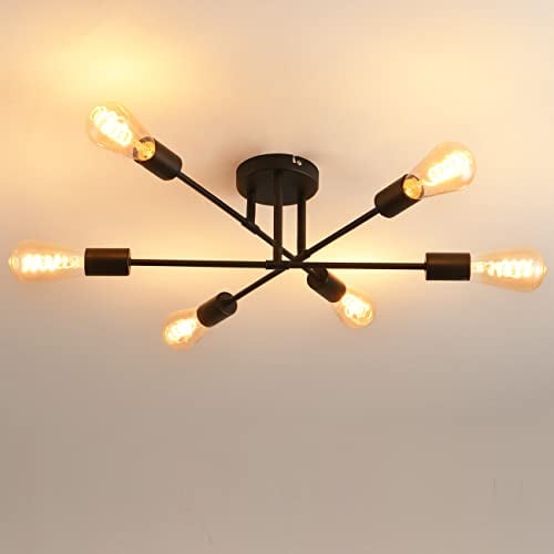 ANWIO Modern 6 Head Sputnik Light,Adjustable Ceiling Lights Living Room with E27 Base, Black Ceiling Light for Bedroom,Kitchen Lights Ceiling,Chandeliers Ceiling Light Fittings (NO Bulb)