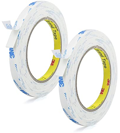 Esteopt 2 rotoli di nastro biadesivo da 3 m, impermeabile, bianco, doppio nastro adesivo in gommapiuma, autoadesivo, lunghezza 6 m, larghezza 1 cm, per decorazioni per la casa e l'auto