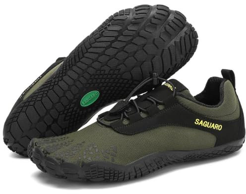SAGUARO Zapatillas Barefoot Hombre Mujer Zapatillas Minimalistas para Deportes Acuaticos - Ligeras Antideslizante Respirable con Caja Suela Zero Drop, Verde Militar, 43 EU