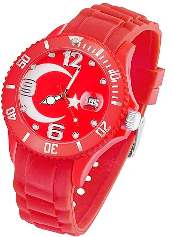 Taffstyle Silikon Armbanduhr Quarz Fan Sport Uhr Sportuhr Silikonuhr Flagge Fahne Weltmeisterschaft WM EM Europameisterschaft Fanartikel Fussball Basketball Eishockey Türkei